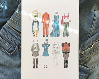 Britney Spears Iconic Costumes Art Print: Pop Culture Illustration