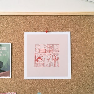 FLEABAG - Minimal Illustrated Art Outline Drawing in Red & Pink // Square Poster Print Priest Fox Guinea Pig TV Show