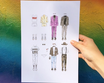 George Michael Iconic Outfits Art Print: 80s Fashion Illustration