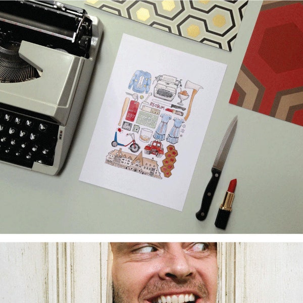 THE SHINING Minimal Movie Poster - Painting / Line Drawing Art Print 80's Horror Movie Quote Illustration Redrum Typewriter Overlook Hotel