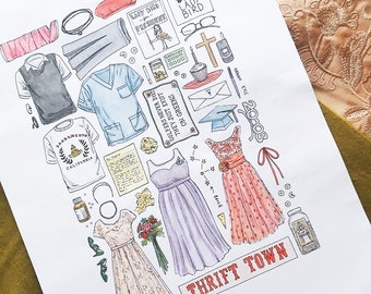 Lady Bird Movie Poster Print: Hand Drawn Sacramento Collage