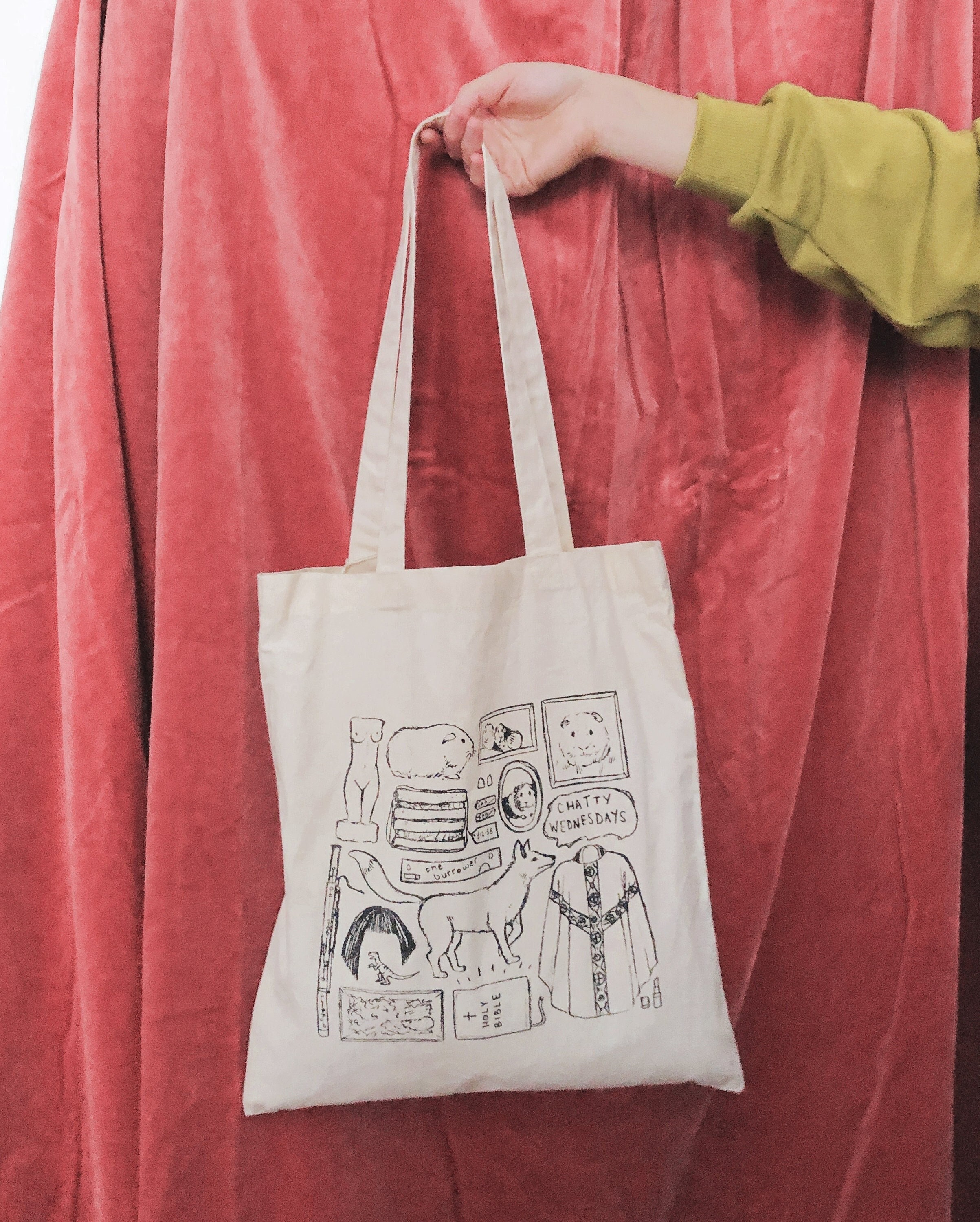 Organic Cotton Doodle Women Tote Bag with hand-emboidery - COMMUNITA