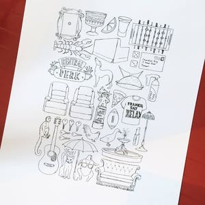 FRIENDS TV Show Minimal Art Print / Colour Black and White Line Drawing Poster Quote Watercolour 90s Sofa Central Perk NYC Guitar Smelly Cat image 5