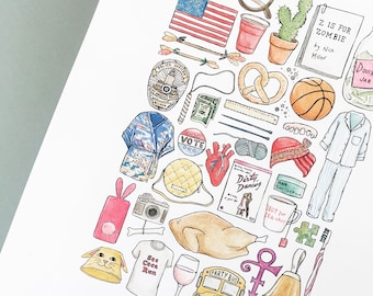 New Girl TV Show Art Print: Jess Schmidt, Objects, Quotes