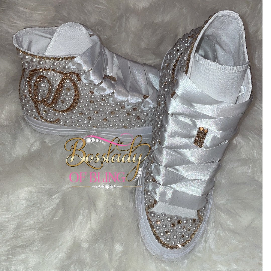 Wedding Converse Bridal Sneakers Bling & Pearls Custom | Etsy