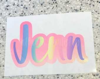 Layered name decal, holographic vinyl name decal, custom name ranbow sticker, rainbow name decal, name sticker, double layer custom decal
