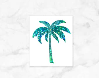 Palm tree decal, holographic palm tree sticker, simple beach vinyl sticker, opal palm tree decal for car window, palm tree decal for yeti