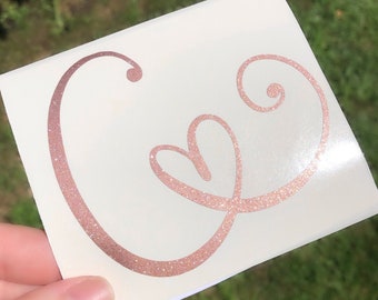 Glitter heart letter decal, single initial sticker, glitter monogram, yeti decal, decal for tumbler, initial sticker, laptop vinyl decal