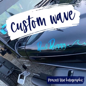 Ocean wave decal sticker with custom word, custom wave vinyl decal, wave with lake name, Jeep wave decal sticker, beach wave decal for car