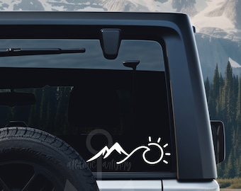 Mountains sea and sun decal, sun mountain sea decal for car, mountains and wave sticker, mountain and ocean decal for car window