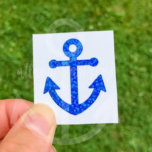Holographic anchor decal, anchor sticker for car window, nautical decal for tumbler, metallic beach yeti decal, mini anchor sticker