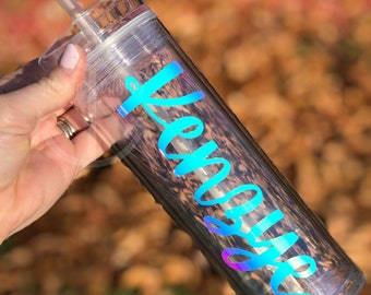 Personalized tumbler, custom water bottle with name, clear water bottle, reusable cup with holographic name, personalized clear tumbler