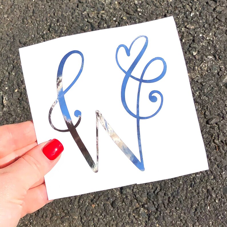 Chrome heart letter decal single initial sticker monogram Etsy