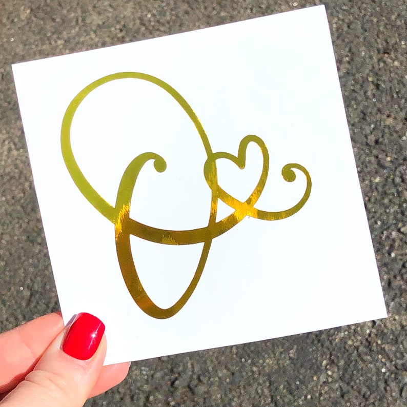 Chrome heart letter decal single initial sticker monogram Etsy