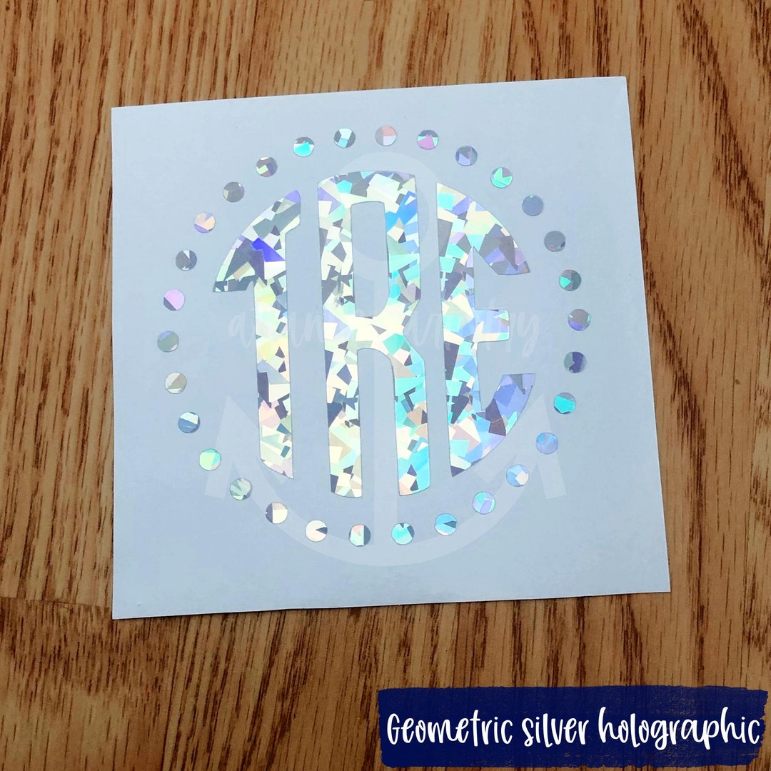 Circle Monogram Decal, Holographic Monogram Sticker, Monogram Decal for ...