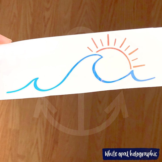 Ocean wave and sun decal, holographic beach car decal, wave decal, sunset ocean car decal, beach wave sticker for car, opal wave sticker