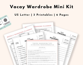Vacay Wardrobe Mini Kit Printable Planners, Travel Planner, Vacation Planner, Instant Download, US Letter
