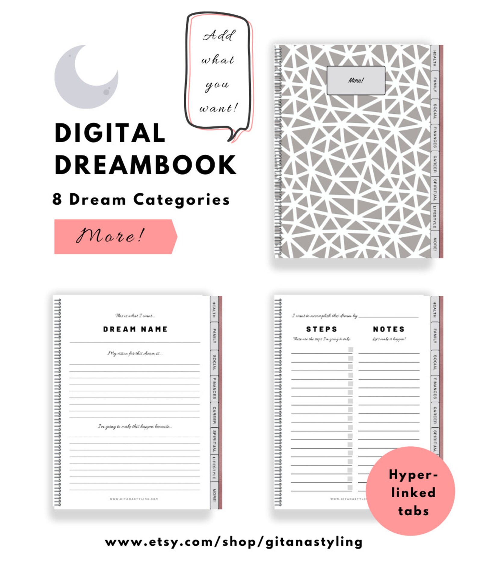 Digital Dreambook Dream Journal Digital notebook Etsy