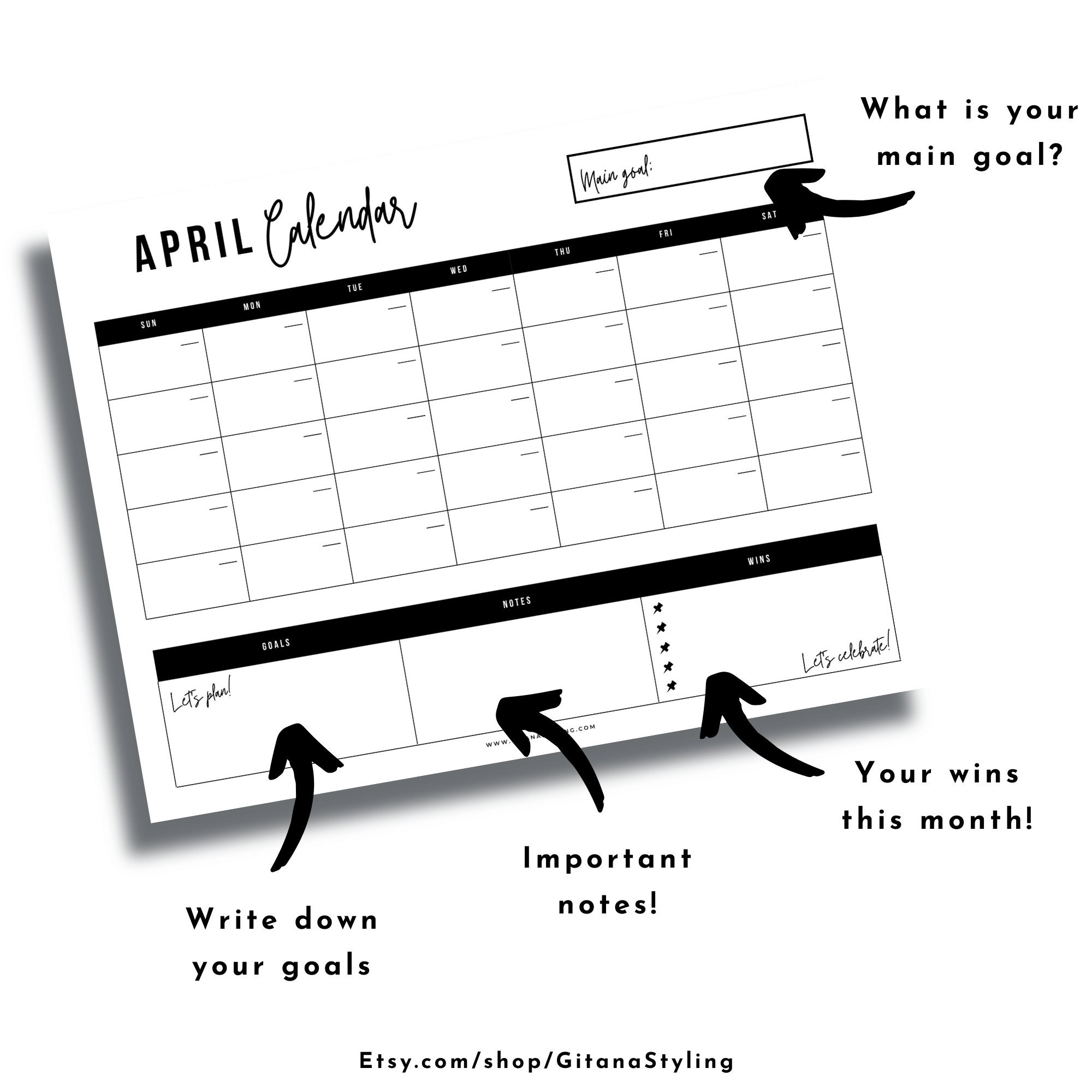 Minimalist Yearly Blank Calendar Modern Printable Calendar - Etsy