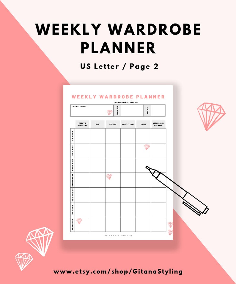 Weekly Wardrobe Planner Printable Instant Download US Letter  Etsy