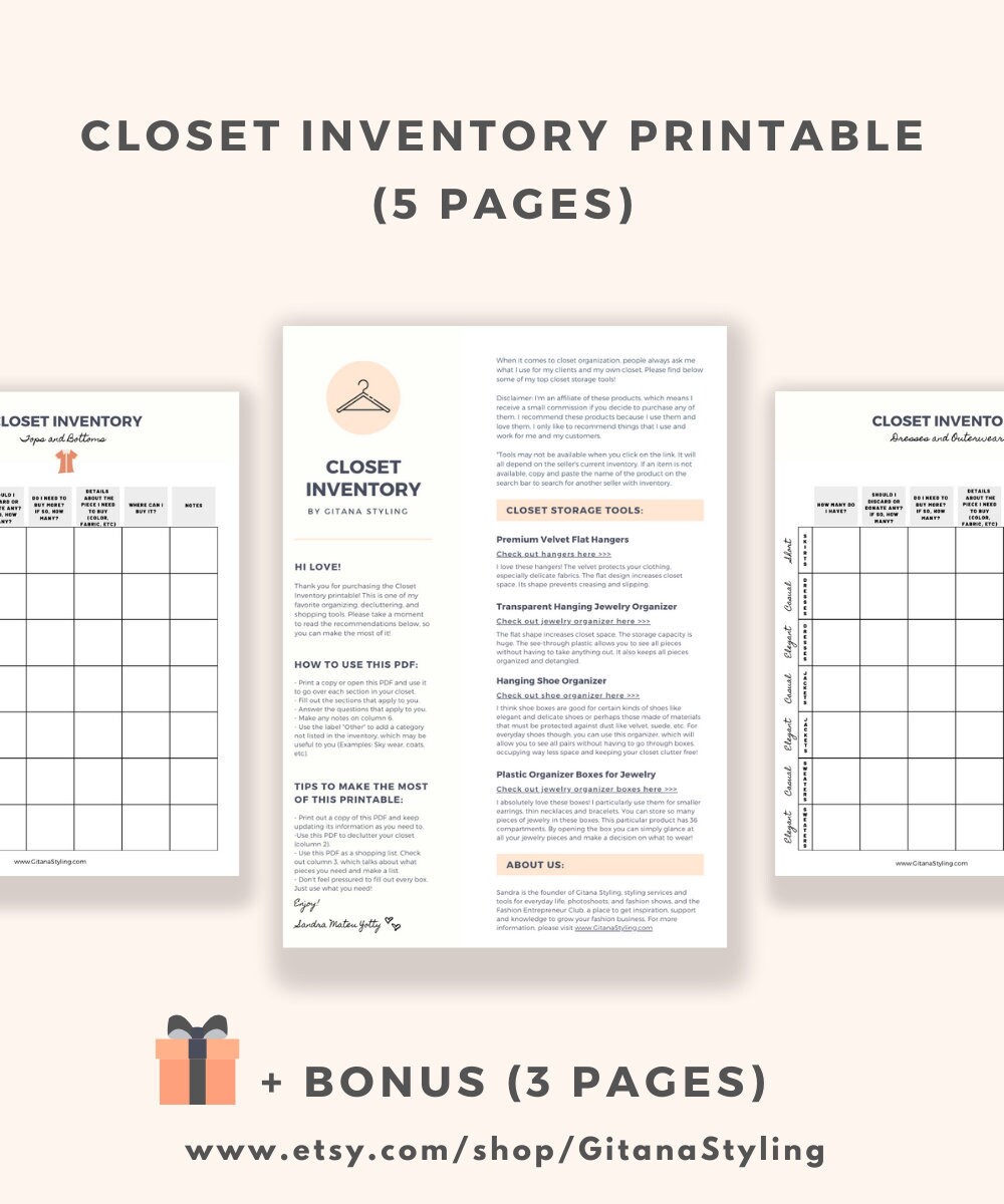 Closet Inventory Printable Closet Organization Instant Etsy