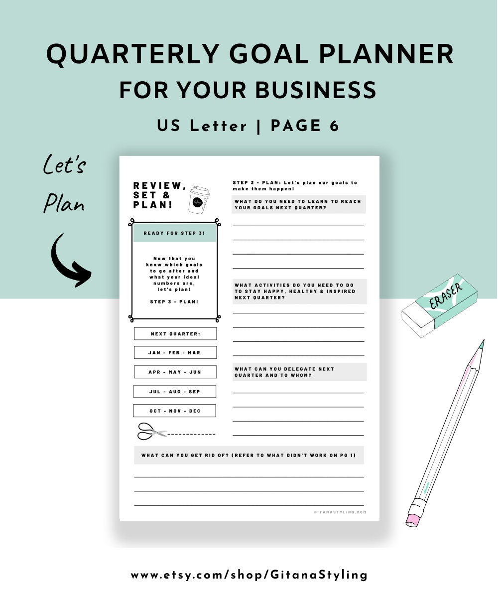 Quarterly Goal Planner, Quarterly Planner, Business Planner 14 Pages, Printable, Instant ...