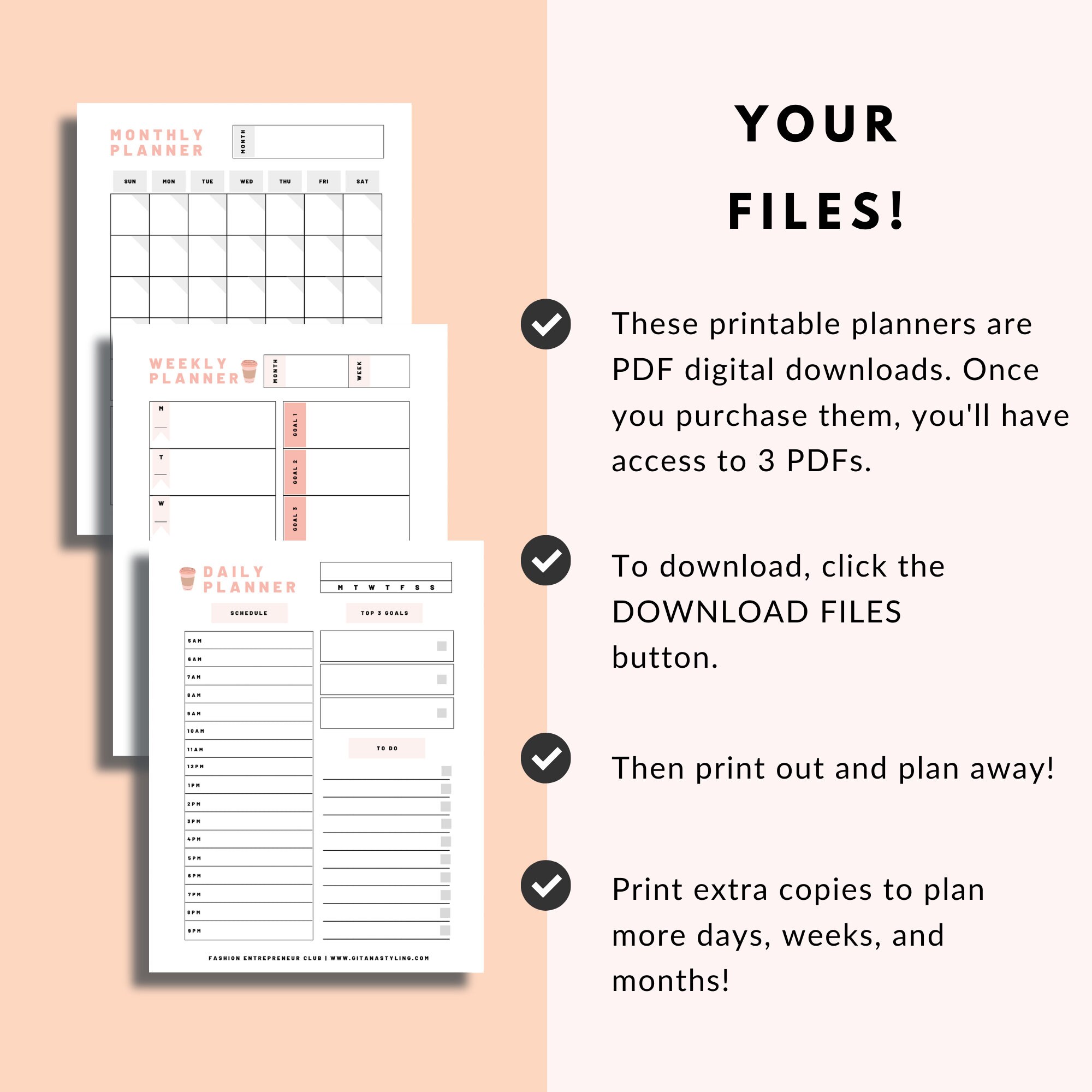 Daily, Weekly and Monthly Printable Planners | 3 Pages | US Letter ...