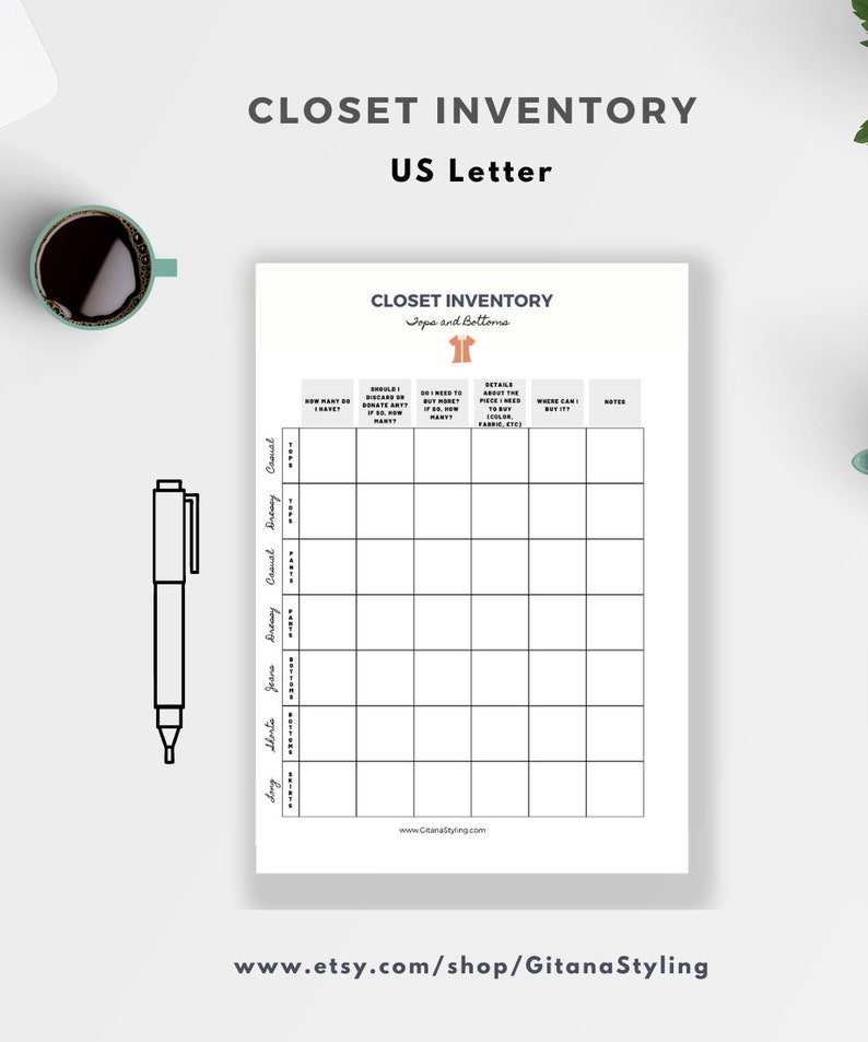 Closet Inventory Printable Closet Organization Instant - Etsy España