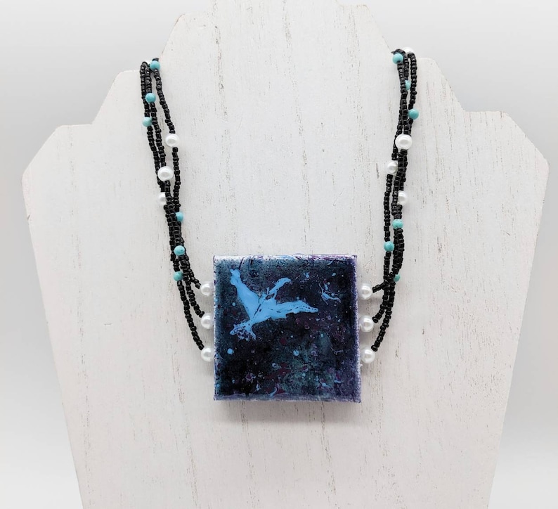 Hand Painted Jewelry Canvas Jewelry Bird Necklace Gift for Artist Painting Pendant Pin Drop Jewelry Abstract Art Jewelry