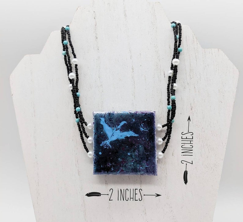 Hand Painted Jewelry Canvas Jewelry Bird Necklace Gift for Artist Painting Pendant Pin Drop Jewelry Abstract Art Jewelry
