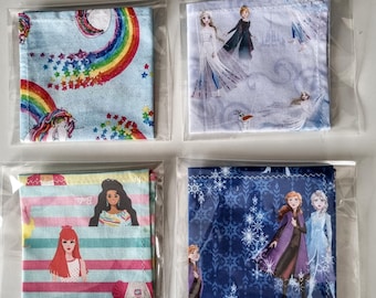 Children's  Handkerchief - pack of 4...Includes... Frozen/unicorn/princess/Cinderella