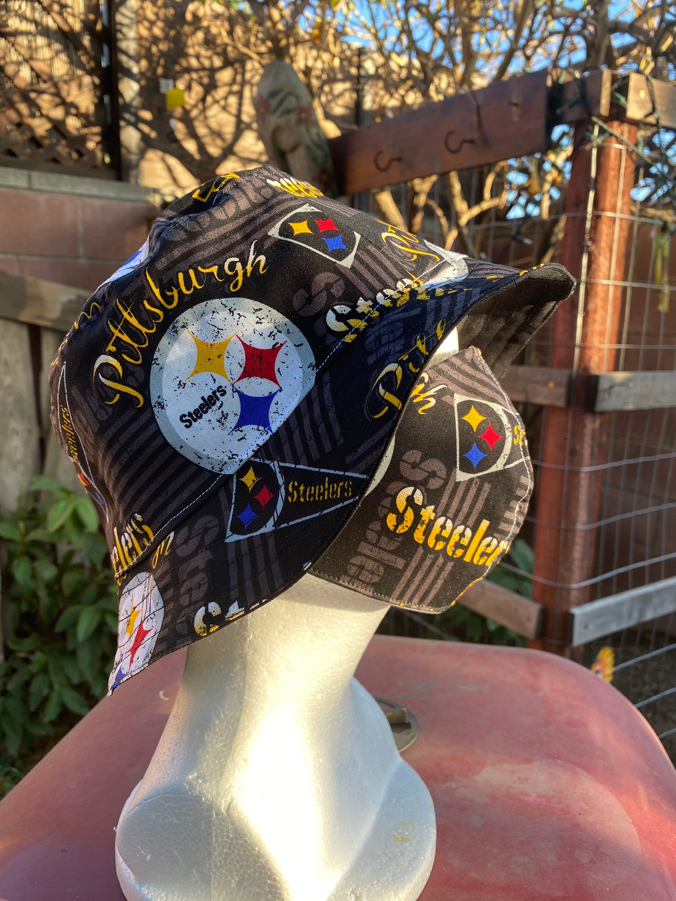 Handmade Pittsburgh Steelers Cotton Bucket Hat & Mask Set 