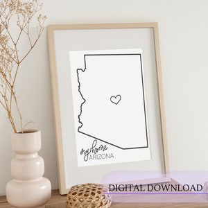 Arte de pared imprimible del esquema de Arizona - Abraza el espíritu del suroeste / Mi hogar / Descarga digital instantánea / Esquema del mapa del estado de EE. UU.