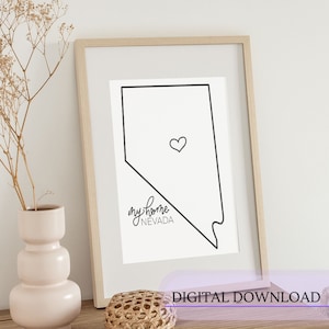 Nevada, Mein Zuhause | Sofortiger digitaler Download | Minimalistische Wandkunst | Wohndekor | USA Poster | Druckbare Karte | USA State Map Outline