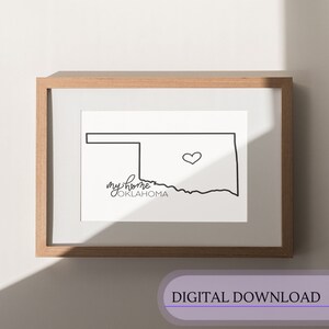 Oklahoma, My Home | Sofortiger digitaler Download | Minimalistische Wandkunst | Wohndekor | USA Poster | Druckbare Karte | USA State Map Outline