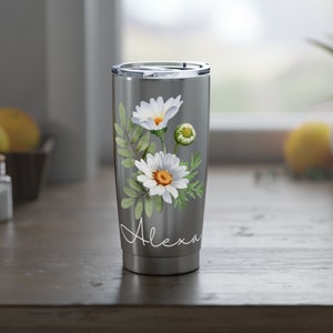 Personalized Daisy Flower Tumbler: Insulated Stainless Steel Coffee Mug