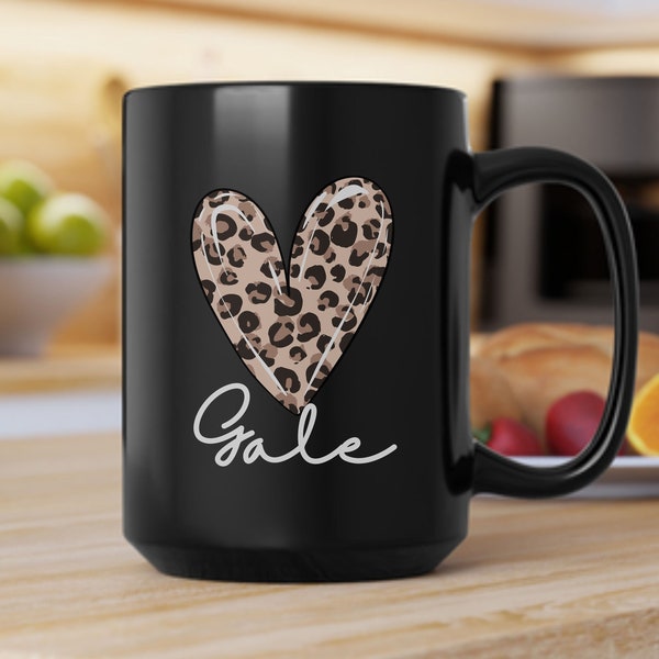 Personalized Cheetah Leopard Heart Print Coffee Mug, Custom Leopard Print Tea Cup, Mug For Women, Animal Print Coffee Mug, Bestie BFF Gift