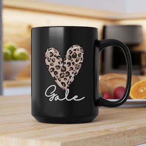 Personalized Cheetah Heart Coffee Mug: Leopard Print Tea Cup, Bestie Gift