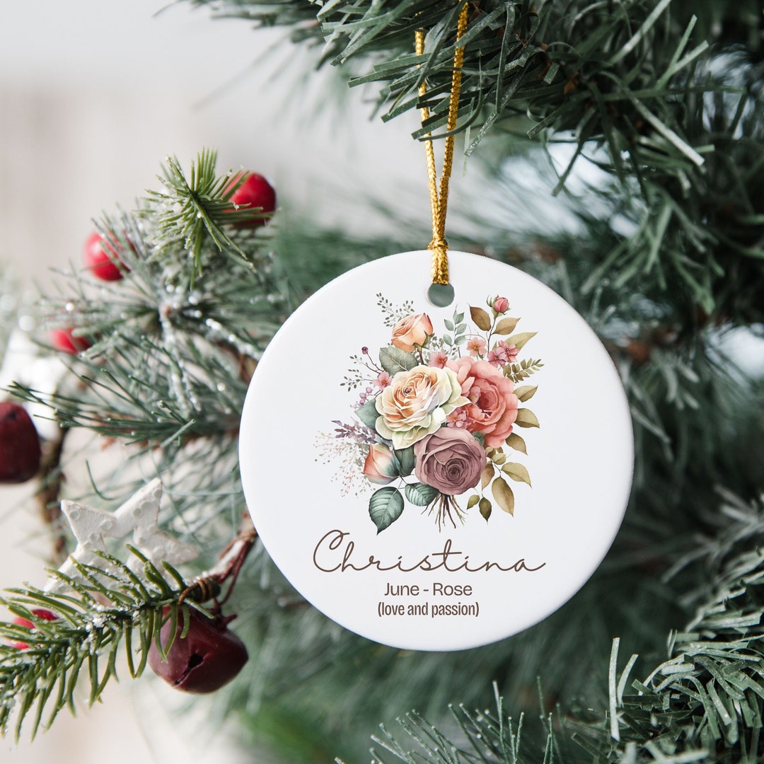 Personalized Birth Flower Ornament, Birthday Month Flower Ornament With