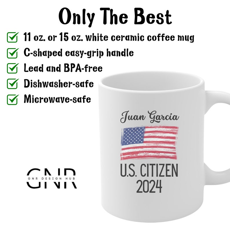 Panvola Tazza Regalo Per Nuovo Cittadino Americano, 325 Ml, Bianca Con Bandiera USA E Scritta Divertente