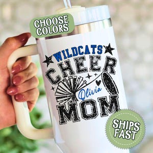 Personalized Cheer Mom Tumbler, Cheer Mom 40 oz Tumbler with Handle, Team Spirit Cup, Custom Name Travel Mug, Gift for Mothers Day Cheer Mom