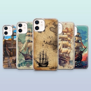 Sea Pirate Handytasche Sailor Ship Boat Map Cover für iPhone 16,15Plus,14,13,12 Samsung S24Ultra,S23FE,S22,A16 Pixel 9ProXL,8A,8Pro,7A,6A