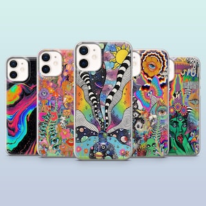Psychedelic Phone Case Trippy Hippie Rainbow Cover for iPhone 16,15,14,13,12, Samsung S25,S24,S23FE,S22,A16,A26,A56, Pixel 9Pro,8A,7