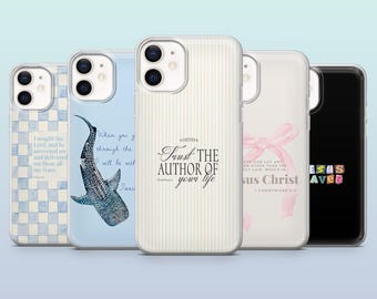 Capa de celular cristã com versículo bíblico católico de Jesus para iPhone 16, 15, 14, 13, 12, Samsung S25, S24, S23 FE, S22, A16, A26, A56, Pixel 9 Pro, 8 A, 7