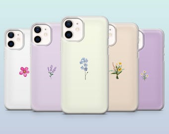 Minimalist Flower Phone Case Simple Floral Cover for iPhone 16, 15, 14, 13, 12, Samsung S25,S24,S23FE,S22,A16,A26,A56, Pixel 9Pro,8A,7
