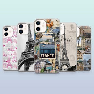Puede incluir: Cinco fundas para teléfono diferentes con temática parisina. Las fundas presentan imágenes de la Torre Eiffel, postales vintage y otros monumentos parisinos. Las fundas son todas transparentes y tienen un acabado brillante.