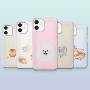 Pom-Pom mobilskal med pomeranian-motiv för iPhone 16,15,14,13,12, Samsung S25,S24,S23FE,S22,A16,A26,A56, Pixel 9Pro,8A,7