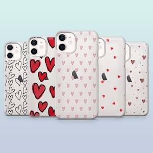 Transparent Heart Phone Case Clear Red Love Cover for iPhone 16,15,14,13,12, Samsung S25,S24,S23FE,S22,A16,A26,A56, Pixel 9Pro,8A,7