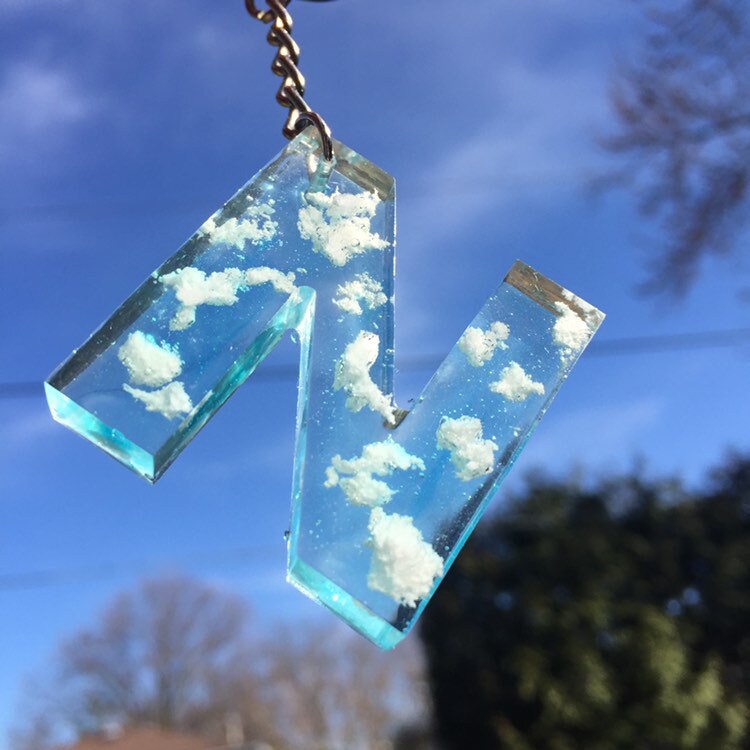Cloud keychain Resin Handmade Custom Keychains initial Etsy