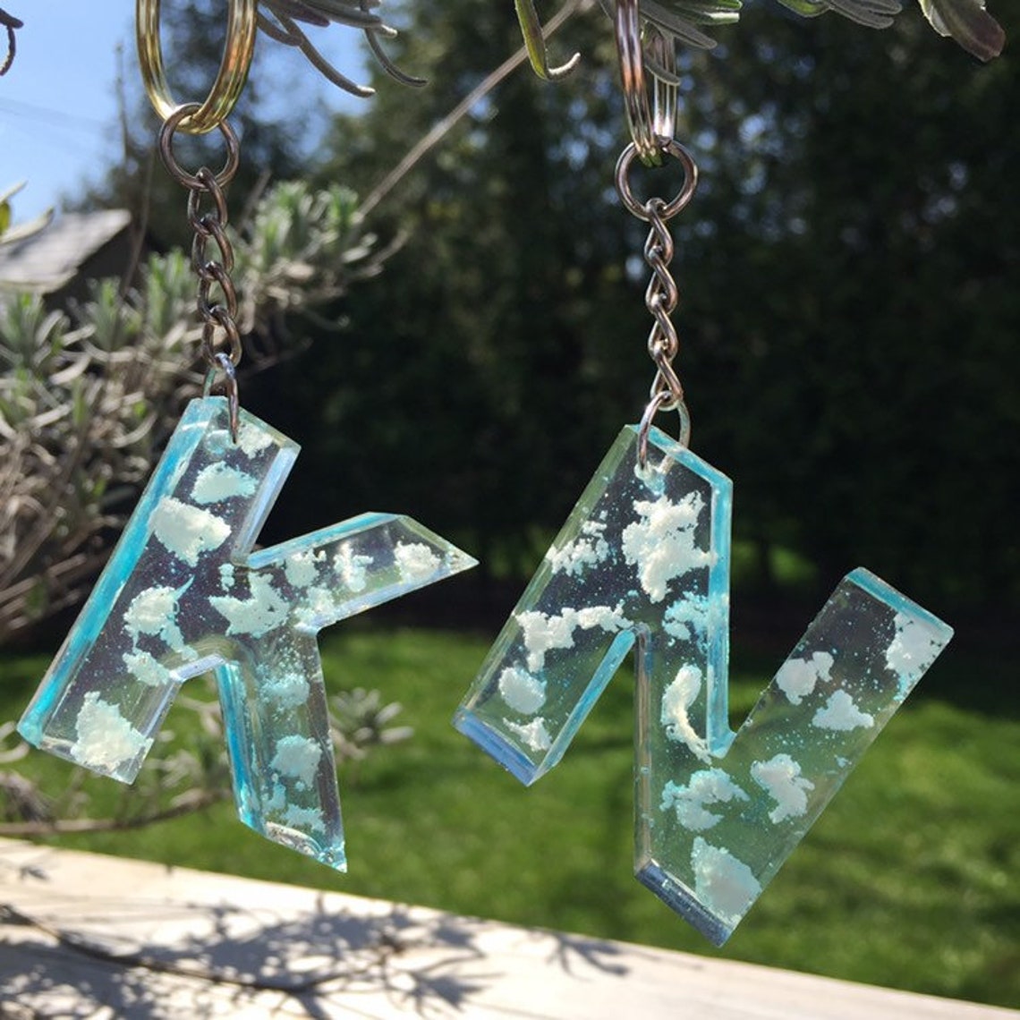 Cloud keychain Resin Handmade Custom Keychains initial Etsy